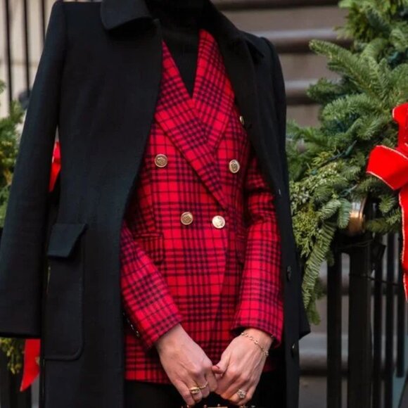 Banana Republic Red Plaid Captains Blazer Size 4 - Picture 9 of 12